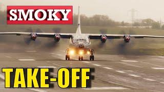 Antonov AN 12 smoky Takeoff  Strong Gusty Winds 4K video