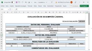 ELABORACIÓN DE PLANTILLA PARA LA EVALUACIÓN DEL DESEMPEÑO LABORAL CON EXCEL ‍