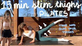 15MIN slim thighs pilates workout  tone and lengthen legs  no equipment