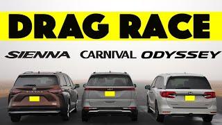 2024 Honda Odyssey vs Toyota Sienna Kia Carnival- Gap City Follows Minivan Drag and Roll Race