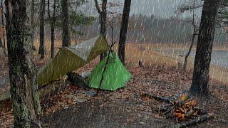 Solo Camping in HEAVY RAIN  High Winds  STORM