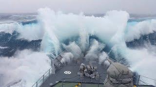 WARSHIP Hit By Monster Wave Near Antarctica 4K