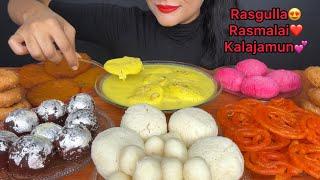 RASMALAIRASGULLAJALEBIKALAJAMUNROSE RASGULLAMALPUA *ASMR EATING * INDIAN SWEETS