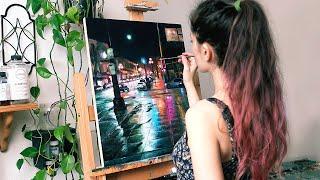 I Painted a Rainy City  Oil Painting Time Lapse