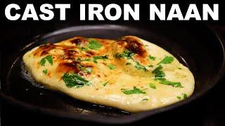 Garlic naan in a cast iron skillet — tawa-style no yeast no oven