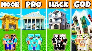 Minecraft Battle Family New Modern Mansion Build Challenge - Noob VS Pro VS Hacker VS God