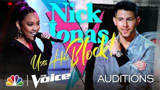 Nick Jonas Blocks Kelly as Arei Moon Sings Her Miss Independent - Voice Blind Auditions 2020