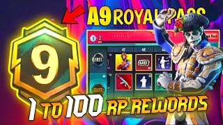 A9 ROYAL PASS1 TO 100 RP REWARDS  ACE 9 ROYAL PASS LEAKS  A9 ROYAL PASS PUBG MOBILEBGMI 