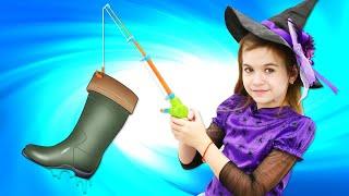 Маленькая ведьмочка Юлли отправляется на рыбалку Видео для девочек про игрушки и волшебство