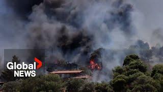 Greece wildfires Flames burn in island of Serifos and near Athens