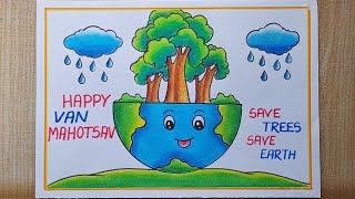 Van Mahotsav drawing easy Van Mahotsav Poster drawing Save Earth poster Save Environment Poster