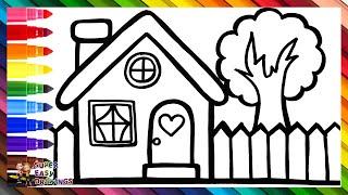 Draw and Color a House with a Garden  Drawings for Kids