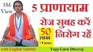 ये 5 प्राणायाम सुबह जरुर करें निरोग रहें  Yoga Pranayama Breathing  Yoga Guru Dheeraj Bihar