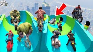 GTA 5 Franklin & Shinchan BIKE WATER SLIDE Ramp Jump Challenge with AVENGERS ARMY  GTA 5 mods