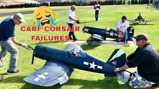 Crash Giant Scale RC F4U Corsairs CARF with Moki Radial Engines with a cowl and gear failure