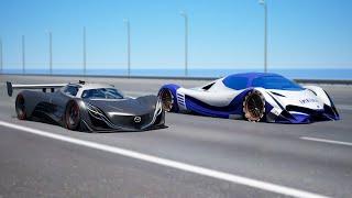 +1000KMH Devel Sixteen vs Mazda Furai  DRAG & TRACK RACE