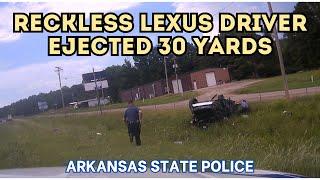 140mph pursuit of reckless Lexus driver - WRECK EJECTS DRIVER 30 YARDS Slams into cables at 100mph