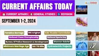 1-2 September 2024 Current Affairs Today Top MCQs with Static GK & Detailed Revision by GKTODAY 