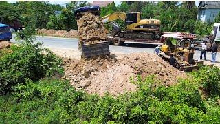 Really nice project landfill with Bulldozer Mitsubishi BJ2 and mini dump trucks 5 tons