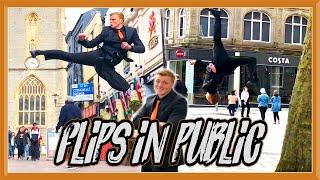 INSANE FLIPS IN PUBLIC BACKFLIP REACTIONS   SUIT EDITION  FLIPS & KICKS