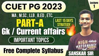 CUET PG Part-A Free Class  GKGS Current Affairs Class with SANSKAR SIR CUET GENERAL TEST