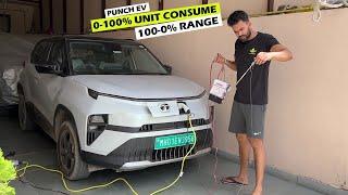 *0-100% Time & Charging Cost* Tata Punch EV  True Range Test With AC