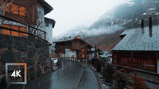 Walking in the Rain Zermatt Switzerland and Mattervispa Rain and City Sounds