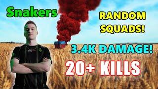 Snakers - 20+ KILLS 3.4K DAMAGE - RANDOM SQUADS - PUBG