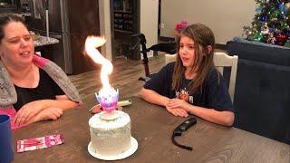 Little Girls Birthday Cake On FIRE