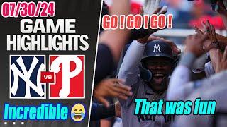 Yankees vs Phiadelphia Phillies Highlights July 30 2024  Jazz is incredible 