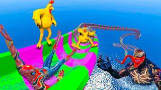 GIANT WaterSlide GTA 5Giant Chicken from Family GuySpiderman Ragdoll Ep 102 #waterslide #ragdoll