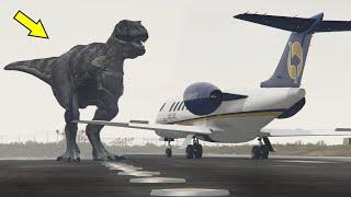 Dinosaurs Attack The Airport In GTA 5 Plane Taking Off And Emergency Landing On The Beach