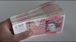 Counting 10000 British Pounds GBP. £10000 $$ ££ Dollars Bank Notes. Youtube Google Earnings.