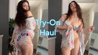 Try-On Haul transparent Robe  4k  blue robe  See through & no bra