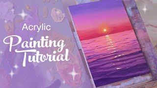 Acrylic Painting Tutorial - Purple Ocean Sunset beginner to intermediate