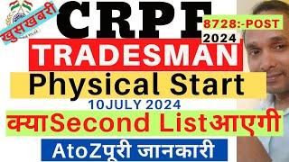 CRPF Tradesman Second List 2024  CRPF Tradesman Physical second List 2024  CRPF Tradesman Physical