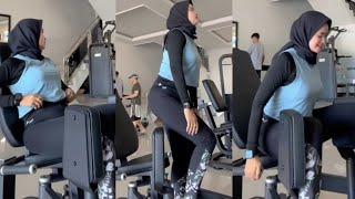 Try On Set Legging Hijab Style Celana Kaos Olah Raga Gym Wanita Spandek Import