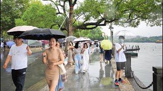 4K Walking around the West Lake in Hangzhou on rainy days