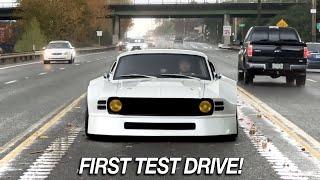 First Test Drive Of The Wide Body Mid Engine 67 Mustang Fastback