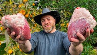 Rinderherz nach einem besonderen Rezept in der Natur gebraten Der beste Donar