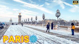 Paris France  - January 2024  Paris Snow 4K  Full Version ▶1h21 min