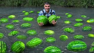 Best Recipe for Summer Making Fresh Country Watermelon Juice Happy Life Far from Civilization