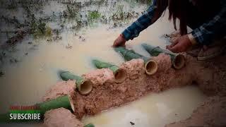 The First Trap Can Catch A lot of fish By 6 Bamboo With deep Hole Fish Trap