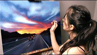 I painted this sunset after uprooting my life  Oil Painting Time Lapse  Art Diary