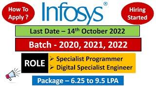 Infosys Off Campus Hiring Started  2020 2021 2022 Batch  Eligibility  salary 6.25 & 9.5 LPA