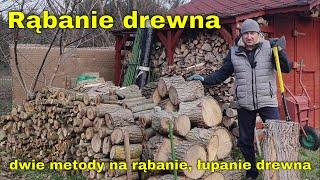 Rąbanie rozłupywanie drewna na opał. Drewno do kominka- przygotowanie- szczapy drewna na rozpałkę.