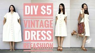 DIY $5 VINTAGE DRESS REFASHION  How to Transform Old Clothes