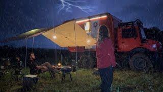 CAMPING UNDER LIGHTNING AND RAINSTORM