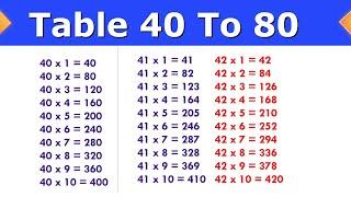 Table 40 to 80  40 se 80 tak pahada  40 to 80 Table in English  table 40 to 80 learn