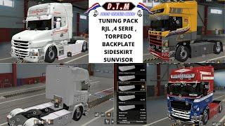 ets 2 3DMA TUNING PACK  RJL  4 SERIE  TORPEDO BACKPLATE SIDESKIRTS  SUNVISOR  SKINS D.T.M